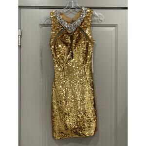 ALYCE Paris Gorgeous Formal Embellished Cocktail Sheath Mini Dress Size 0 Gold